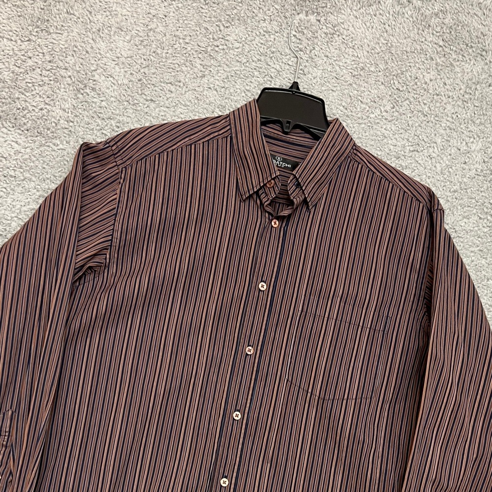 Bugatchi Uomo Button Up Shirt Mens XL Brown Striped Excellent Cotton Long Sleeve